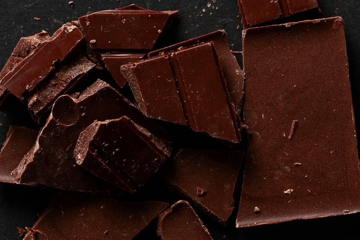 bean-to-bar dark chocolate roasted on a coffee roaster in Bend, OR.